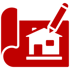 House drafting illustration in red