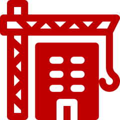 Red construction crane and building icon